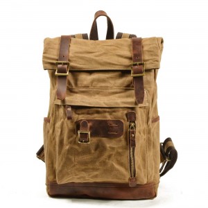 P03 WAX II UNISEX™  Rolowany plecak płótno woskowane - skóra naturalna. A4 - 3 kolory