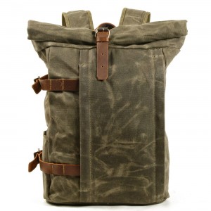 P04 WAX OUTDOOR UNISEX™  Rolowany plecak z woskowanej bawełny + skóra naturalna. A4 - 3 kolory