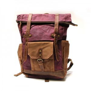 P5 WAX VINTAGE MARK I™ Plecak unisex płótno + skóra naturalna A4 - ciemnoczerwony
